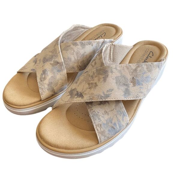 Clarks Jillian Gem Floral Wedge Sandals Sz 7.5 M - Picture 1 of 7